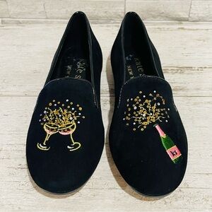 Kate Spade New York Women's 7.5M Black Suede Embroidered Lounge Fizzy Loafers